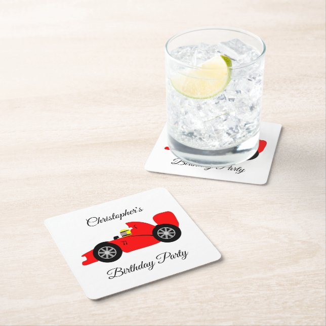 Red Racing Car Square Paper Coaster (Insitu)