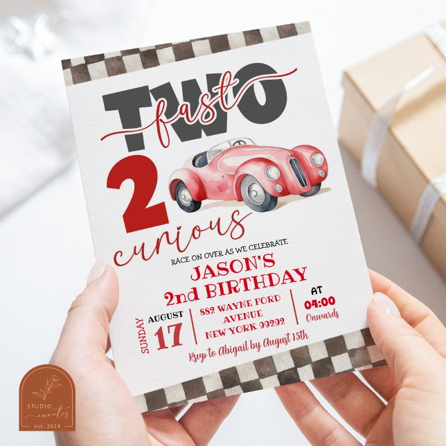 Red Racing Car Two Fast Two Curious 2nd Birthday Invitation (Creator Uploaded)