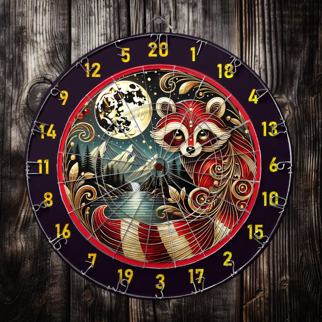 Red Racoon Glows Under Golden Moon Dartboard (Creator Uploaded)