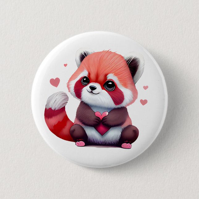 Red Racoon Valentine 6 Cm Round Badge (Front)