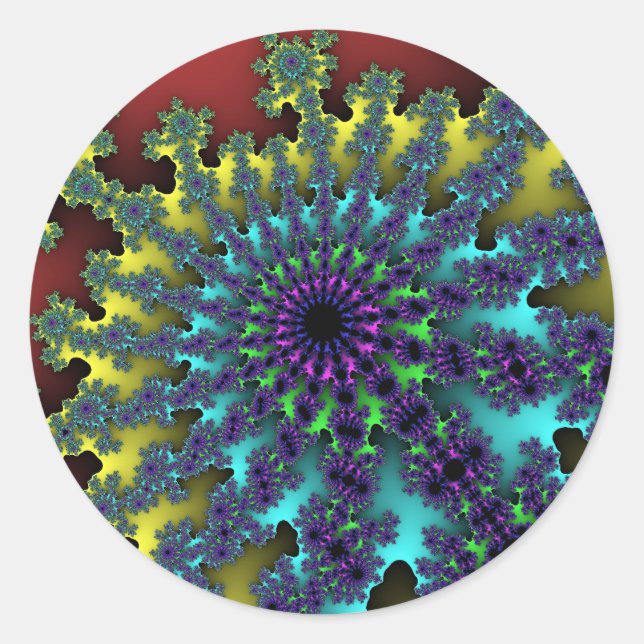 Red Rainbow Burst Classic Round Sticker (Front)