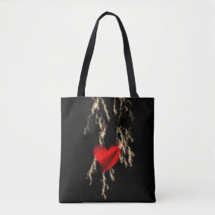 red Rainbow Heart with Stars on black Tote Bag