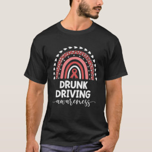 Red Rainbow Ribbon Love Support Drunk Driving Awar T-Shirt