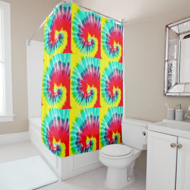 Red Rainbow Tie Dye, Shower Curtain (In Situ)