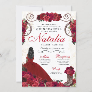 Red Ranchero Princess Quinceanera Invitation