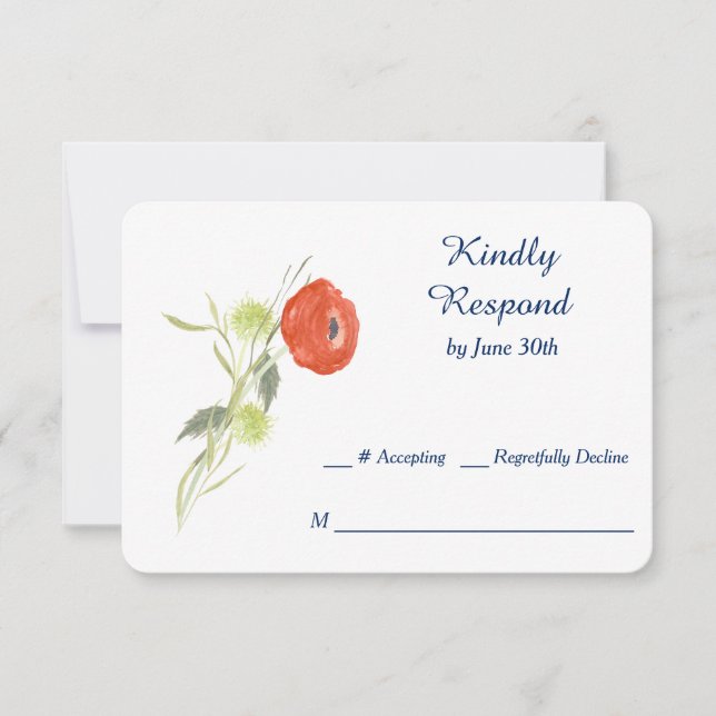Red Ranuculus Flower Wedding RSVP (Front)
