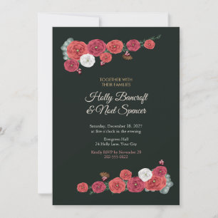Red Ranunculus and Pine Christmas Wedding Invitation