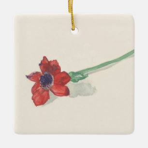 Red ranunculus watercolor ceramic ornament
