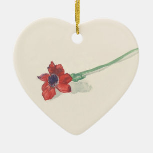Red ranunculus watercolor ceramic ornament