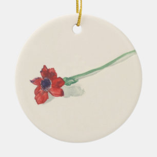 Red ranunculus watercolor ceramic ornament