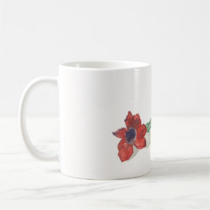 Red ranunculus watercolor coffee mug