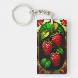 Red Raspberries and Green Foliage Key Ring