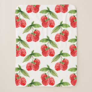 Red Raspberries With Leaves Pattern Sherpa Blanket