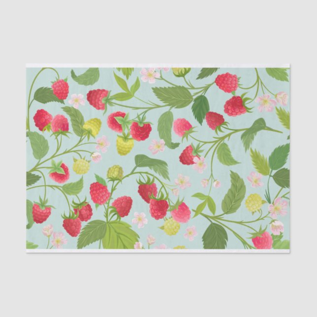 Red Raspberry Fruit, Leaves and Flowers   Tissue Paper (Front)