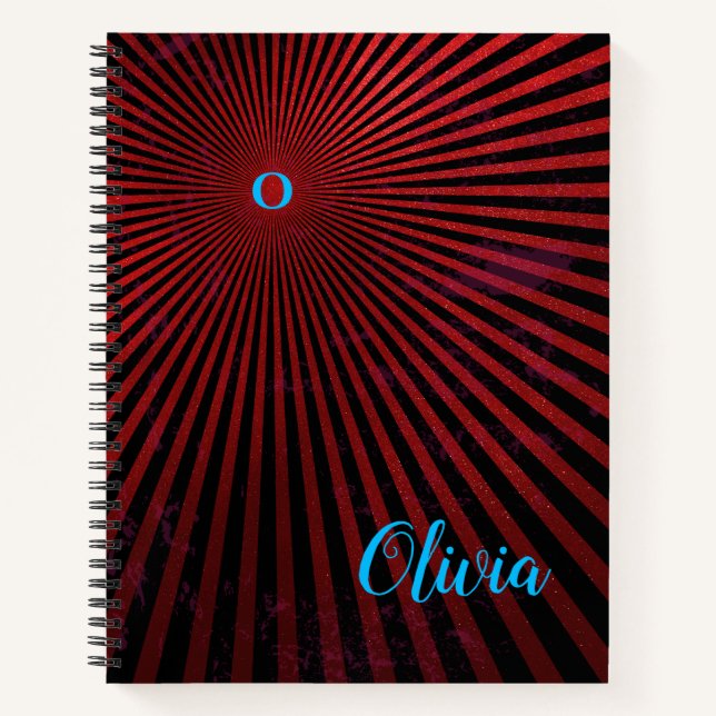 Red Rays Abstract Personalised Notebook (Front)