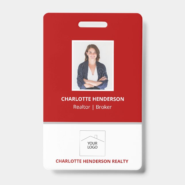 Red Real Estate Agent Photo Logo Badge ID Badge (Front)