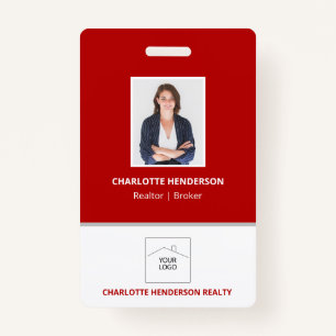 Red Real Estate Agent Photo Logo Badge ID Badge