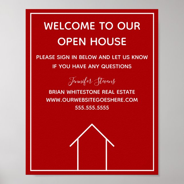 Red Real Estate Company Custom Open House Poster (Front)