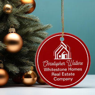 Red Real Estate Company Customised Christmas Ceramic Ornament