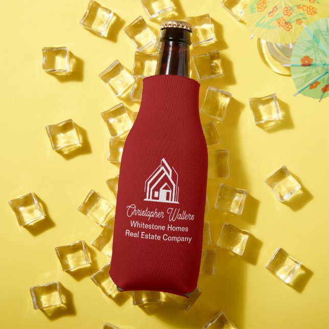 Red Real Estate Company Personalized Realtor Bottle Cooler (In Situ Summer)