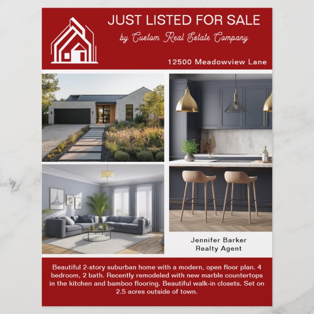 Red Real Estate Home Listing 2 Sided Modern Flyer (Front)