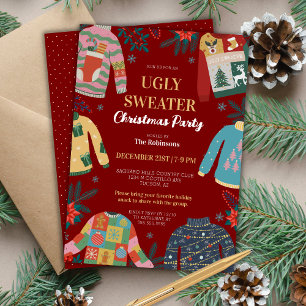 Red Really Ugly Christmas Sweater Holiday Party Invitation
