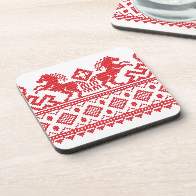 Red rearing horses coaster (Left Side)