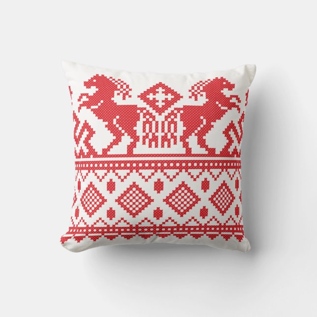 Red rearing horses cushion (Front)