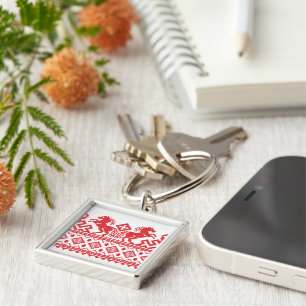 Red rearing horses key ring