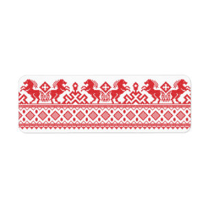 Red rearing horses return address label
