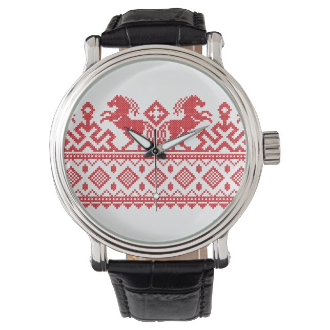 Red rearing horses watch (Front)