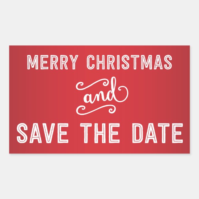 Red Rectangle Save The Date Christmas Stickers (Front)