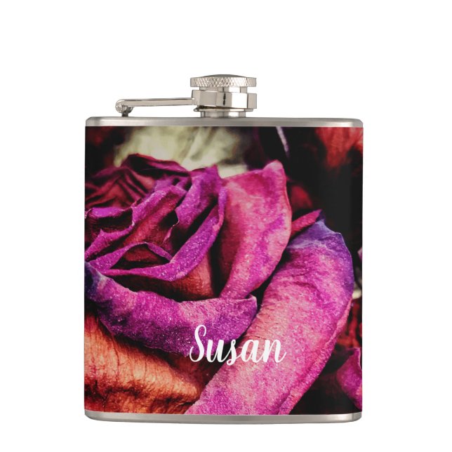 Red Red Roses Floral Hip Flask (Front)