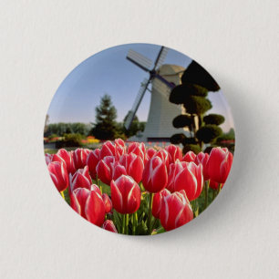 Red Red tulips and windmill flowers 6 Cm Round Badge
