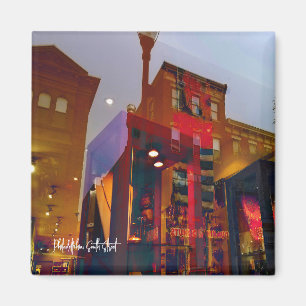 Red reflections on the streets of Philadelphia Magnet