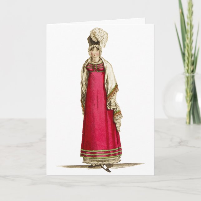 Red Regency Dress, Fashion Drawing 1800s Card (Front)