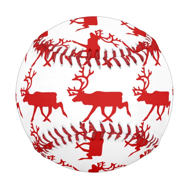 Red Reindeer / Caribou Silhouette Baseball (Front)