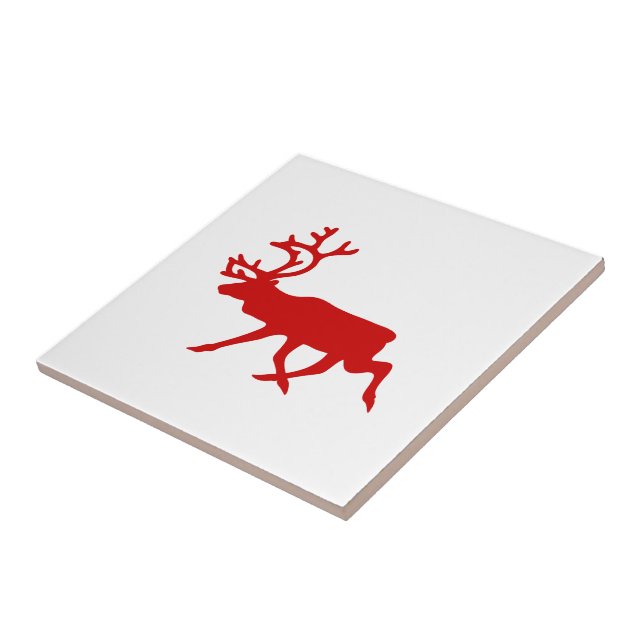 Red Reindeer / Caribou Silhouette Ceramic Tile (Side)