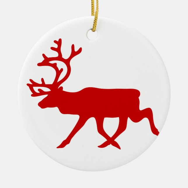 Red Reindeer / Caribou Silhouette Ceramic Tree Decoration (Front)