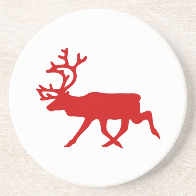 Red Reindeer / Caribou Silhouette Coaster (Front)