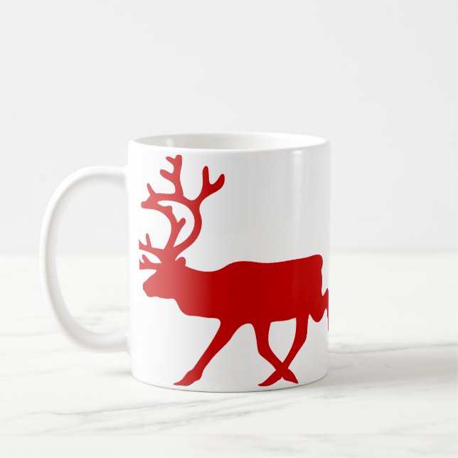 Red Reindeer / Caribou Silhouette Coffee Mug (Left)