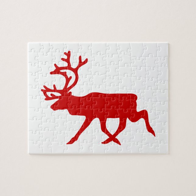 Red Reindeer / Caribou Silhouette Jigsaw Puzzle (Horizontal)