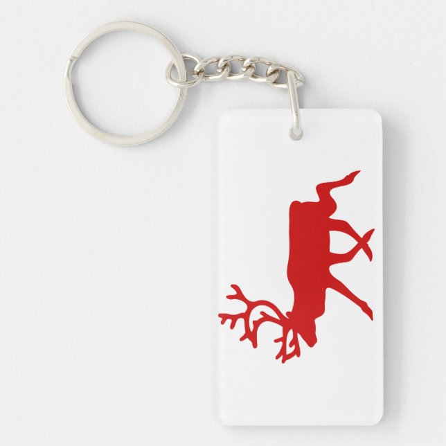 Red Reindeer / Caribou Silhouette Key Ring (Front)
