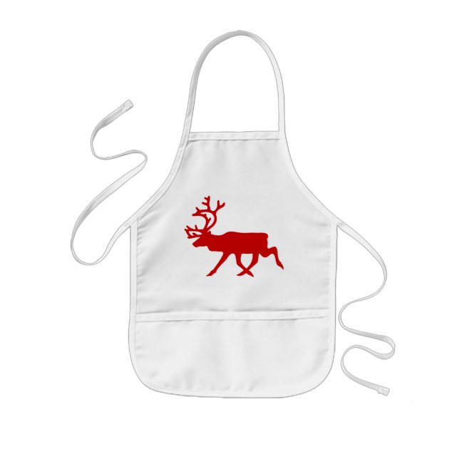 Red Reindeer / Caribou Silhouette Kids Apron (Front)