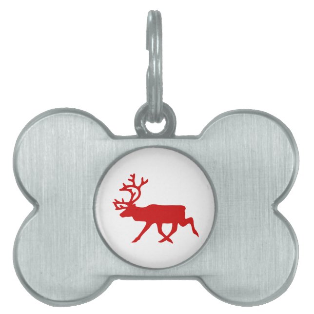 Red Reindeer / Caribou Silhouette Pet ID Tag (Front)