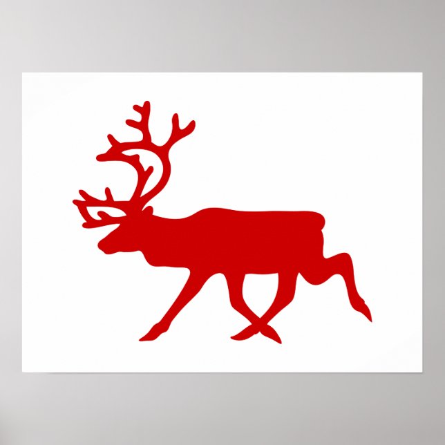 Red Reindeer / Caribou Silhouette Poster (Front)