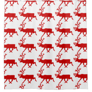 Red Reindeer / Caribou Silhouette Shower Curtain