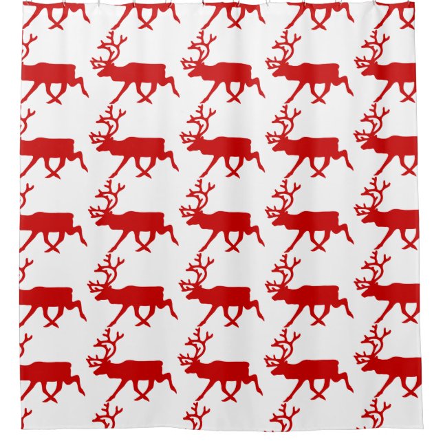 Red Reindeer / Caribou Silhouette Shower Curtain (Front)