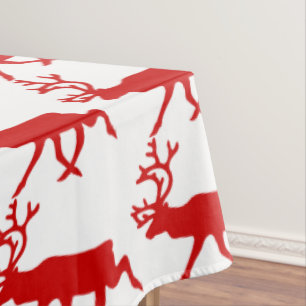 Red Reindeer / Caribou Silhouette Tablecloth