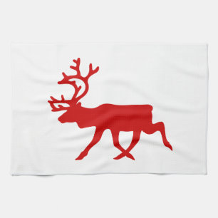 Red Reindeer / Caribou Silhouette Tea Towel